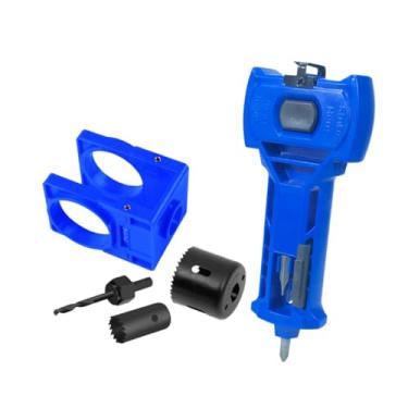 Imagem de Bothyi Conjunto de instalação de fechadura de porta com gabarito guia, orifício de fechadura de porta profissional ajustável, Azul