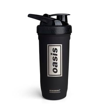 Imagem de Smartshake Rockband Reforce – Coqueteleira de proteína de aço inoxidável 900 ml | 900 ml – Tampa rosqueada à prova de vazamento – Sem BPA – Não isolada – Unissex – Logotipo Oasis na garrafa