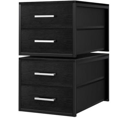 Imagem de BOLUO Gavetas de armazenamento empilháveis, organizadores de armário estreitos e tecido de armazenamento, cômoda preta com 2 gavetas para quarto, 2 pacotes modernos