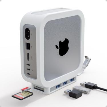 Imagem de Estação de ancoragem 5 em 1 compatível com Mac mini M4 / Mac mini M4 Pro, capa protetora de silicone premium para Mac mini M4 Dock e suporte, hub USB C M4 com 3 x USB A 3.0 e cartão SD/TF, velocidade
