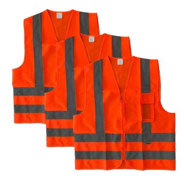 Imagem de Colete Refletivo Laranja EPI Motorista com Ziper e Bolso - XG