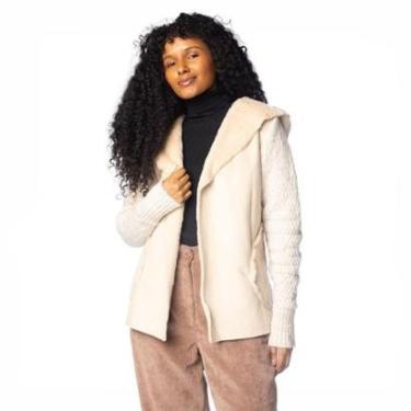 Imagem de Casaco Feminino Biamar Tricot Detalhes Pelo/Suede Bege Claro-Feminino
