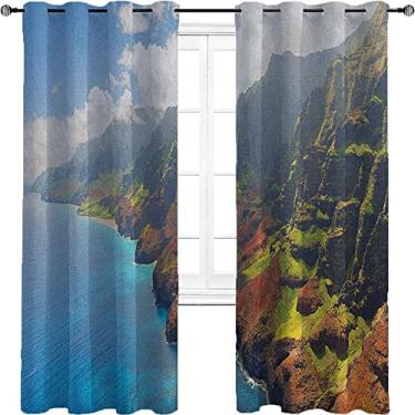 Imagem de Cortinas blackout Havaí para quarto - Cortinas escurecidas com isolamento térmico com ilhós para sala de estar, tratamento de sombreamento completo cortina de isolamento de cozinha, L 182 x C 236 cm