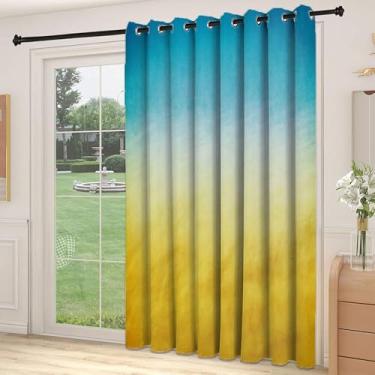 Imagem de Divisória de parede de cortina divisória amarela e azul, ondas de surfe, oceano, praia, exótico, sonhador, gradiente, paisagem borrada, adequada para portas de vidro deslizantes, cortinas térmicas de