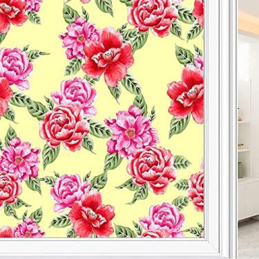 Imagem de Película de janela de privacidade de flores, textura de estilo floral, filme de vidro para sala de estar e escritório em casa, L90 x C 190 cm