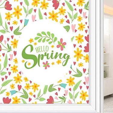 Imagem de Película de janela de privacidade de flores, textura de estilo floral, filme de vidro para sala de estar e escritório em casa, L90 x C 190 cm
