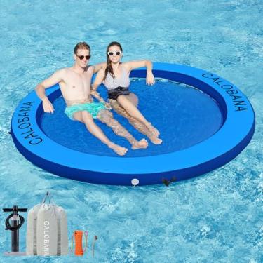 Imagem de CALOBANA Rede de água resistente de 3 metros, doca inflável redonda, flutua no rio, boia de lago, plataforma de ilha para adultos, festa ao ar livre, piscina de bronzeamento, azul escuro