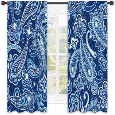 Imagem de Cortinas blackout Paisley 90%, estampa de design de arte paisley, cortinas blackout com absorção de som para decoração de sala de jantar/festa, L 132 x C 213 cm