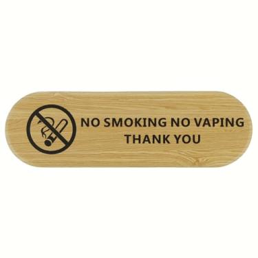Imagem de Sinal de proibição de fumar e não vaping para casa Airbnb anfitriões escritório ocupado área pública restaurante decoração de parede 2025 placas de atualização (cor de madeira)