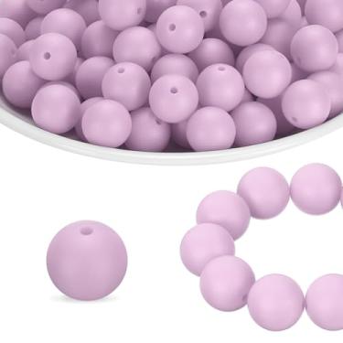 Imagem de HARFINGTON 65 peças de contas de silicone 15 mm contas focais redondas de borracha a granel para canetas, chaveiro, pulseira, colar, artesanato, faça você mesmo, lilás