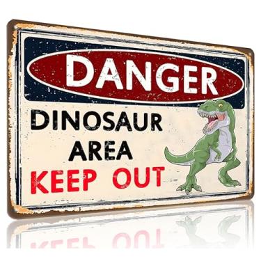 Imagem de Smilelife Sinal de dinossauro vintage perigo área de dinossauro manter fora placa de lata para quarto de meninos tema de dinossauro quarto de berçário decoração de quarto de bebê 20,3 x 30,5 cm (3308)