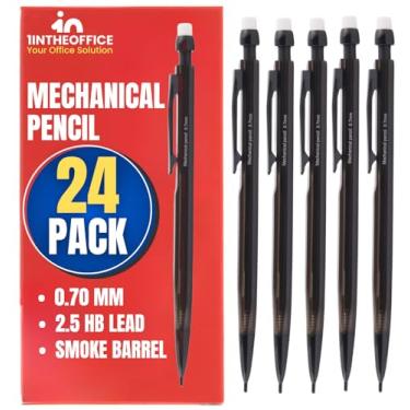 Imagem de 1InTheOffice Lapiseira 0,7 mm, 2,5, grafite HB, grafite preto, barril de fumaça (pacote com 24)