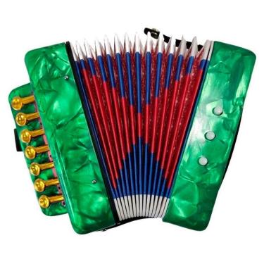 Imagem de Mini Acordeon Sanfona Infantil 3 Baixos 7 Notas Musicais Verde
