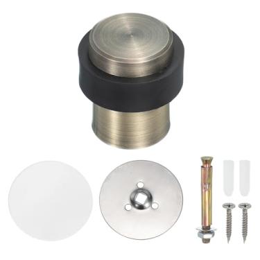 Imagem de PATIKIL 1 conjunto de batentes de porta redondos, 46 mm batente de porta de aço inoxidável cunha cilindro de metal autoadesivo com parafuso para parte inferior do piso da porta interna, bronze