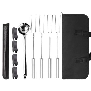 Imagem de Wiszou Pacote De Acessórios Para Fogão Individual Mesa Xl, 4 Espetos Telescópicos Aço Inoxidável Assar Marshmallow Com Apoio Espetos, Pá Pellets, Tapete À Prova Fogo, Bolsa Transporte Fogueira, Fogu