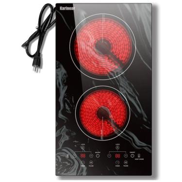 Imagem de Cooktop Elétrico Portátil Karinear 2 Bocas, 110v, Cooktop Elétrico de Balcão ou Embutido, 30 cm de Vidro Cerâmico com Padrão de Ondas