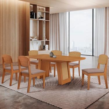 Imagem de Mesa Carolina 180 Tampo MDF Canto Copo 6 Cadeiras Copper Premium Moderna Mobilia