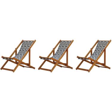 Imagem de Kit 3 Cadeiras Espreguiçadeira Preguiçosa Dobrável Sem Braço Mel