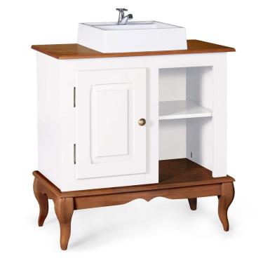 Imagem de Gabinete para Banheiro 1 Porta com Cuba Dália 3051 - Branco/Imbuia Glazer