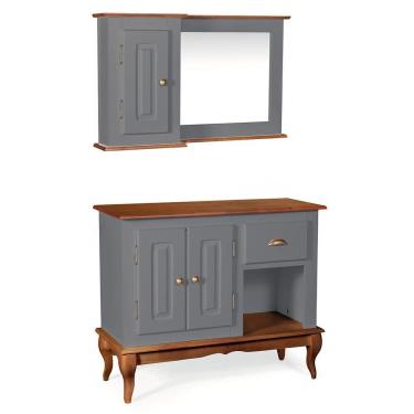 Imagem de Gabinete para Banheiro 2 Portas com Espelheira Dália 3058 - Cinza/Imbuia Glazer