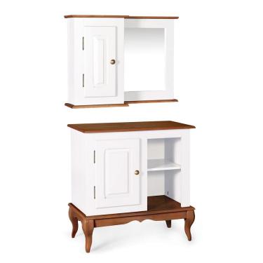 Imagem de Gabinete para Banheiro 1 Porta e Armário Espelheira Dália 3051 - Branco/Imbuia Glazer