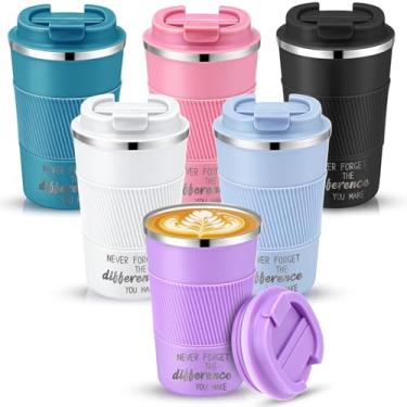 Imagem de Skylety Caneca de café com isolamento a granel, 6 peças, para fazer diferenças, 350 ml, com tampas, presentes de agradecimento ao funcionário, semana da enfermeira, agradecimento, copo reutilizável