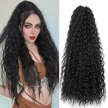 Imagem de Meepo Extensões de cabelo de rabo de cavalo cacheado, ondulado, longo cordão, rabo de cavalo, sensação de cabelo humano para mulheres com 2 clipes em rabo de cavalo grosso, aparência natural, 76 cm (preto natural, 190 g)