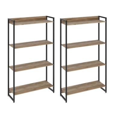 Imagem de Kit 2 Estantes Escritório 4 Prateleiras 145x80cm Carvalho