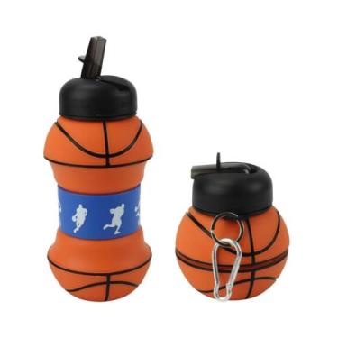 Imagem de Garrafa Squeeze Silicone Retrátil Dobrável Bola de Basquete 550ml Fute