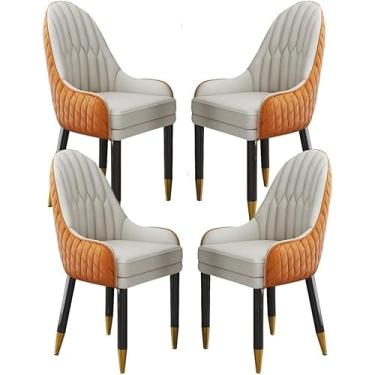 Imagem de Cadeira De Jantar De Couro De Microfibra Cozinha Conjunto De 4 Cadeiras De Sala De Estar Lounge Counter Cadeiras Quarto Varanda Sofá Cadeira Pernas De Madeira Maciça, Orange+beige, One Size
