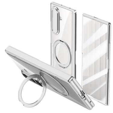 Imagem de LYJSMGZ Capa elegante para Samsung Galaxy Z Fold 7, capa de telefone magnética fina e transparente com anel rotativo, capa protetora de tela com dobradiça, branca, dobra 7