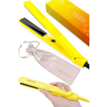 Imagem de ANGENIL Prancha Pro Ceramic Turmalina para cabelos curtos, chapinha pequena portátil com silicone antiqueimadura, alisador de cabelo tamanho viagem de 1,8 cm, aquecimento rápido 20S, 3 temperaturas