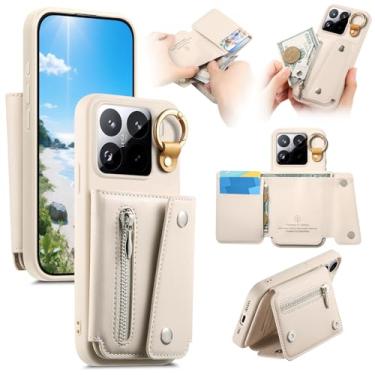 Imagem de Asuwish Capa de celular para Xiaomi 15 Pro, carteira com suporte, zíper e compartimento para cartão de crédito, Mi 15Pro, 5G, mulheres, homens, meninas, branca