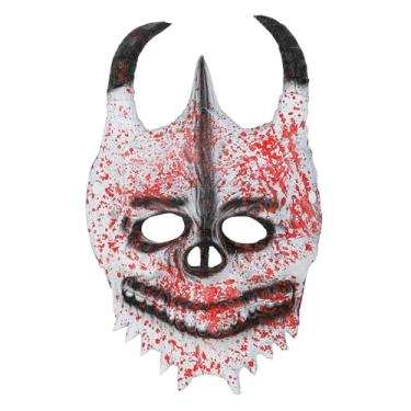 Imagem de RONGXG Máscara de caveira assustadora de esqueleto com sangue rosto inteiro demônio fantasma acessório acessório fantasia cosplay adereços para fantasia de Halloween