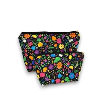 Imagem de Kit de Necessaire Grande e Pequena - DaniBordados, Preto com flores