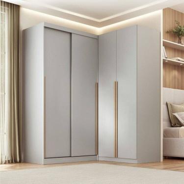 Imagem de Guarda-roupa Modular de Canto 2 Peças 4 Portas com 2 Portas de Correr Jade Cabecasa Madeiramadeira Cinza Urbano