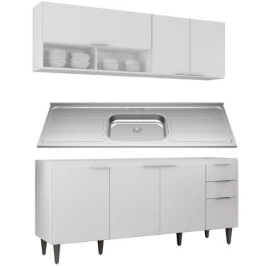 Imagem de Armário De Cozinha Cp01 Com Pia 180cm Pérola Z34 Branco - Mpozenato