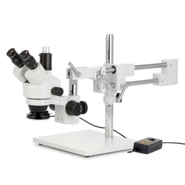 Imagem de AmScope Microscópio estéreo trinocular 3,5X-180X com anel de luz LED de 4 zonas 144 e câmera USB3 de 18 MP