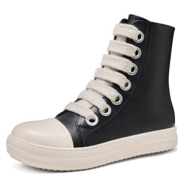 Imagem de MOFEEDOUKA Tênis masculino de cano alto, confortável, plataforma de couro sintético com zíper, Preto A, 42