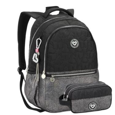 Imagem de Kit Mochila Costas Escolar Color Up Estojo Glitter - Preto - Seanite