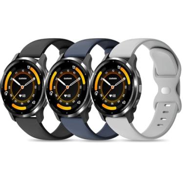 Imagem de EverAct Pacote com 3 pulseiras de relógio de silicone compatíveis com Garmin Vivoactive 4/Venu 3/Venu 2/Venu 4 de 45 mm, pulseira esportiva macia de liberação rápida de 22 mm para Forerunner 265/255