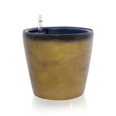 Imagem de Dexceder Vaso autoirrigável de 22 x 20 cm, design de vaso interno, vaso de flores de mesa espesso com indicador de nível de água (gradiente marrom amarelo)