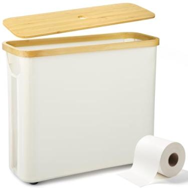 Imagem de Railhorn Armazenamento de papel higiênico para banheiro, suporte de cesta fino com tampa de bambu, organizador dobrável com alça, suporte independente para espaços pequenos