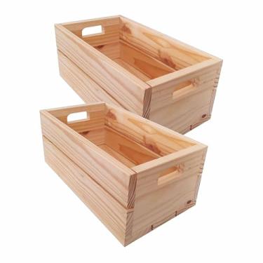 Imagem de KIAGA, Kit 2 Caixotes de Feira Decorativo em Madeira Pinus - 40cm Cor:NATURAL;Tamanho:40X22X16 CM