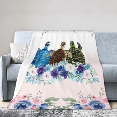 Imagem de Cobertor de tartaruga marinha - Cobertores de lã de pelúcia macia - Presentes aconchegantes de pelúcia de tartaruga para mulheres meninas crianças 101 x 127 cm