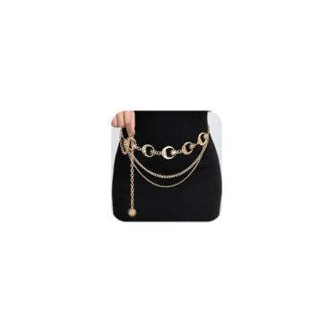 Imagem de MODRSA Cinto de corrente de prata cinto de corrente de ouro para mulheres moda plus size correntes de cintura dourada metal lua sol coração pérola cintos de cintura correntes não mancham cintos de