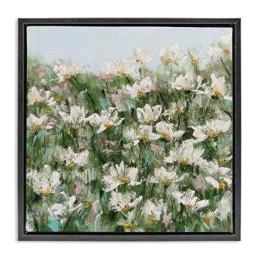Imagem de Stupell Industries Arte de parede em tela flutuante emoldurada preta Daisy Field in Springtime por Emma Bell, 63 x 63 cm