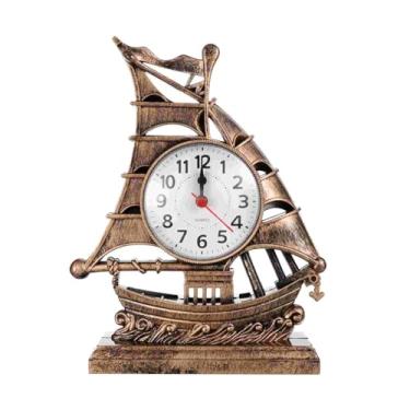 Imagem de ZzleoyuUUs-12 Despertador, relógio, alarme, veleiro, mesa, vintage, modelo retrô, ornamento, relógios, figura náutica, barco, cabeceira, decoração silenciosa, mesa de trabalho, despertador alto