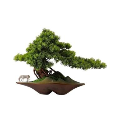 Imagem de Plantas artificiais simulação Welcome Pine Wigwam Ornamentos decorativos para sala de estar, entrada, mesa de trabalho, casa, escritório, sala de chá, bonsai em vaso falso