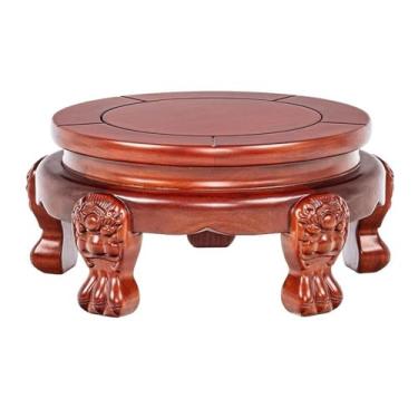 Imagem de ZzleoyuUUs-12 Suporte de exibição com base circular de bonsai, decoração de jacarandá para decoração de escritório em casa (grande)